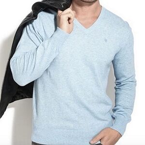 Christian Dior Embroidered Logo V Neck Light Blue Sweater-Size Large